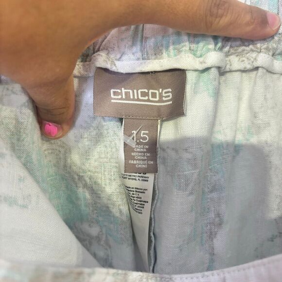 Chico's  Paisley Ikat Print Neutral Color Pull On Trouser Pants  US S 100% Linen - Picture 3 of 10